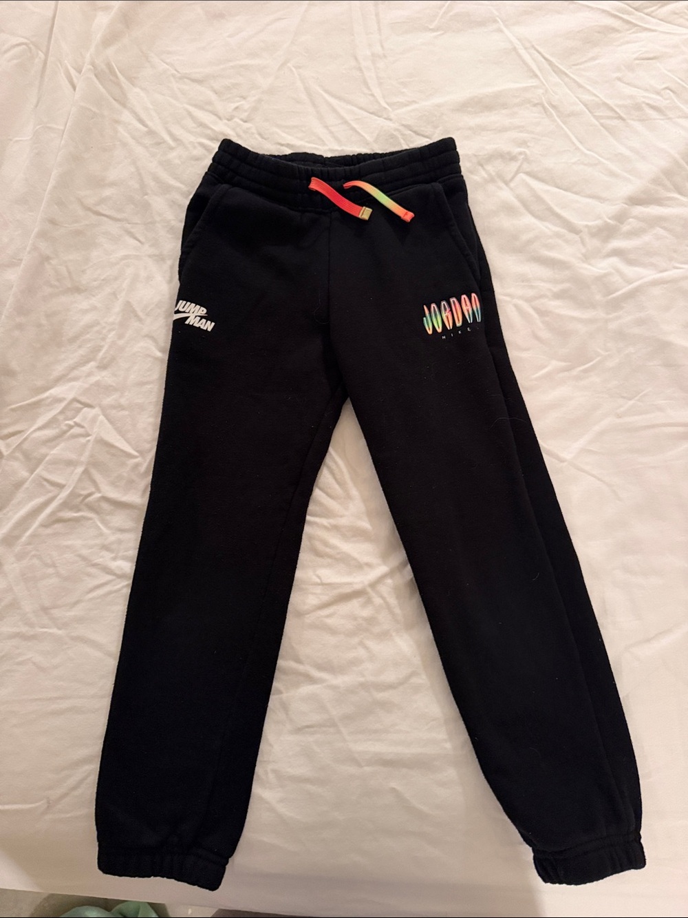 Kids Black Jogger Sweatpants with Rainbow Drawstring